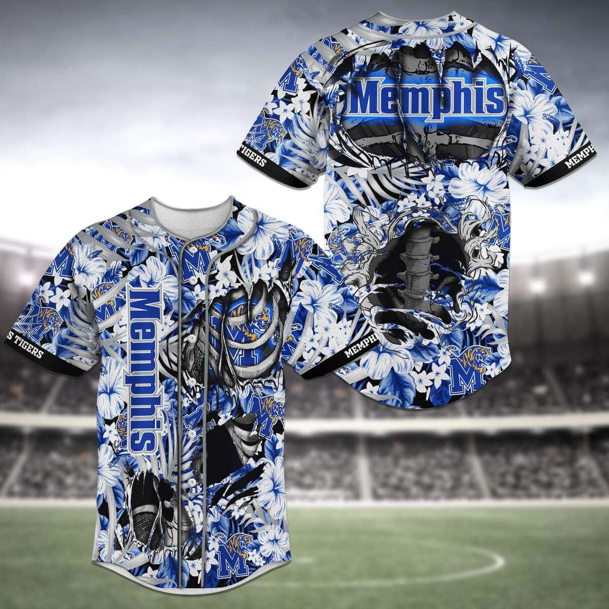 NFL Memphis Tigers Baseball Jersey Skeleton And Flowers NFL Memphis Tigers Baseball Jersey Skeleton And Flowers