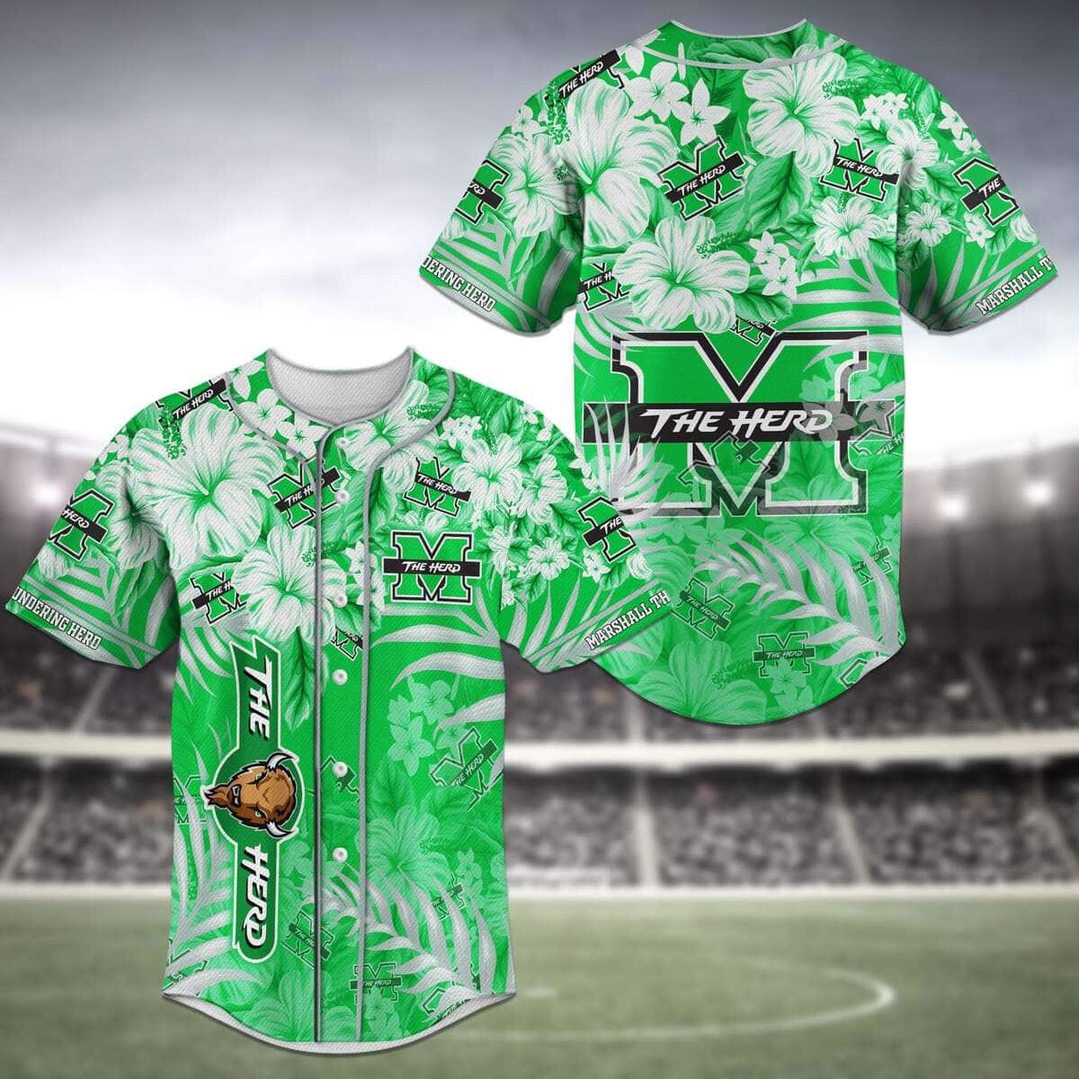 NCAA Marshall Thundering Herd Baseball Jersey Tropical Flower Pattern NCAA Marshall Thundering Herd Baseball Jersey Tropical Flower Pattern