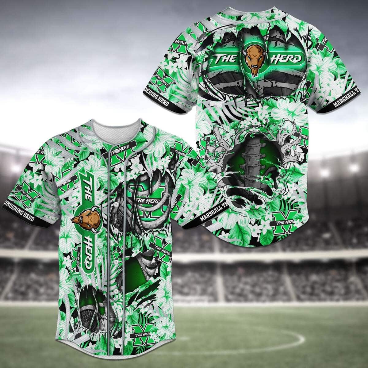 NCAA Marshall Thundering Herd Baseball Jersey Skeleton And Flowers NCAA Marshall Thundering Herd Baseball Jersey Skeleton And Flowers