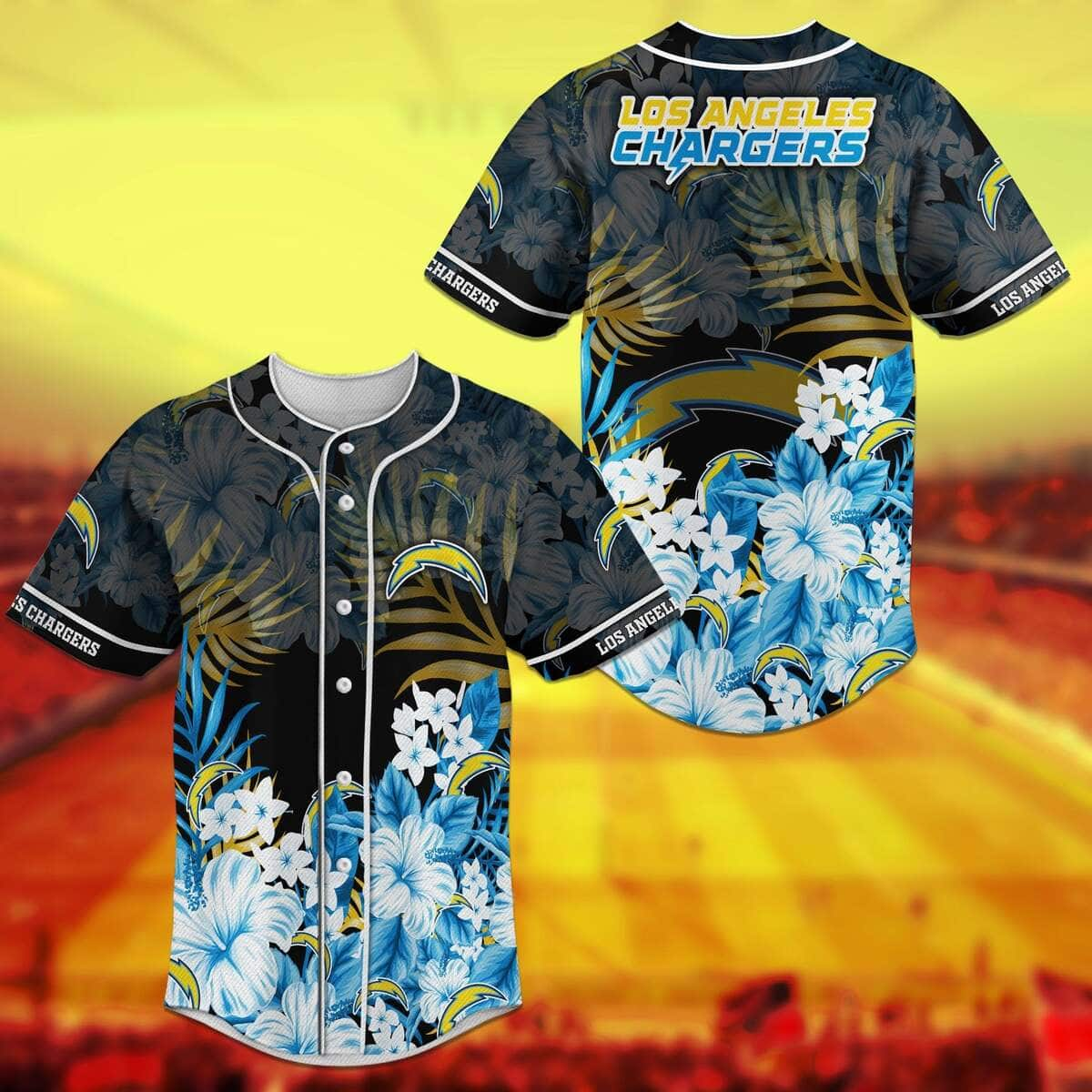 NFL Los Angeles Chargers Baseball Jersey Tropical Flower Pattern Gift For Football Fans