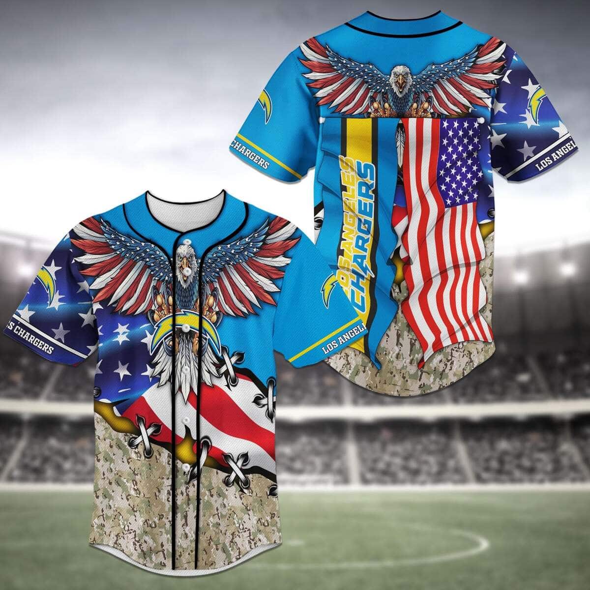 NFL Los Angeles Chargers Baseball Jersey US Flag Football Gift For Dad NFL Los Angeles Chargers Baseball Jersey US Flag Football Gift For Dad