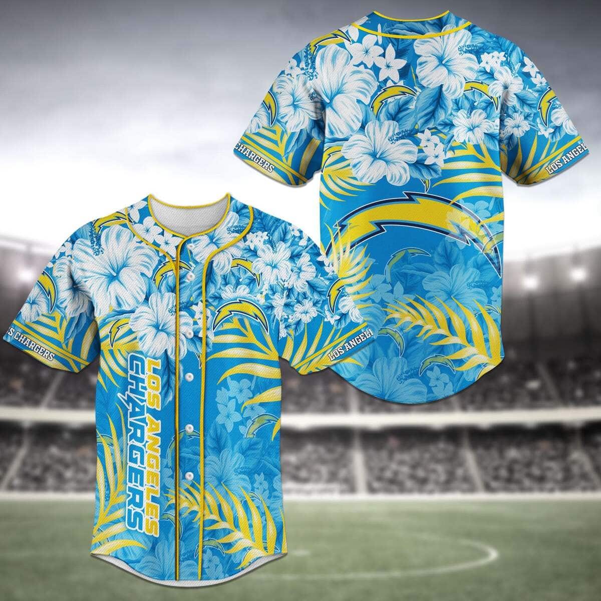 NFL Los Angeles Chargers Baseball Jersey Tropical Flower Pattern NFL Los Angeles Chargers Baseball Jersey Tropical Flower Pattern