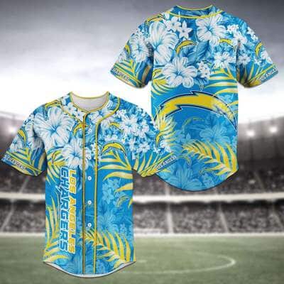 NFL Los Angeles Chargers Baseball Jersey Tropical Flower Pattern NFL Los Angeles Chargers Baseball Jersey Tropical Flower Pattern