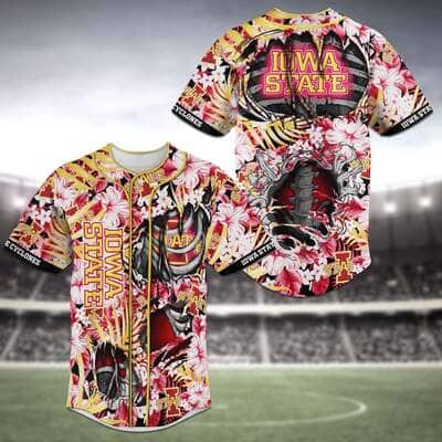 MLB Iowa State Cyclones Baseball Jersey Skeleton And Flowers