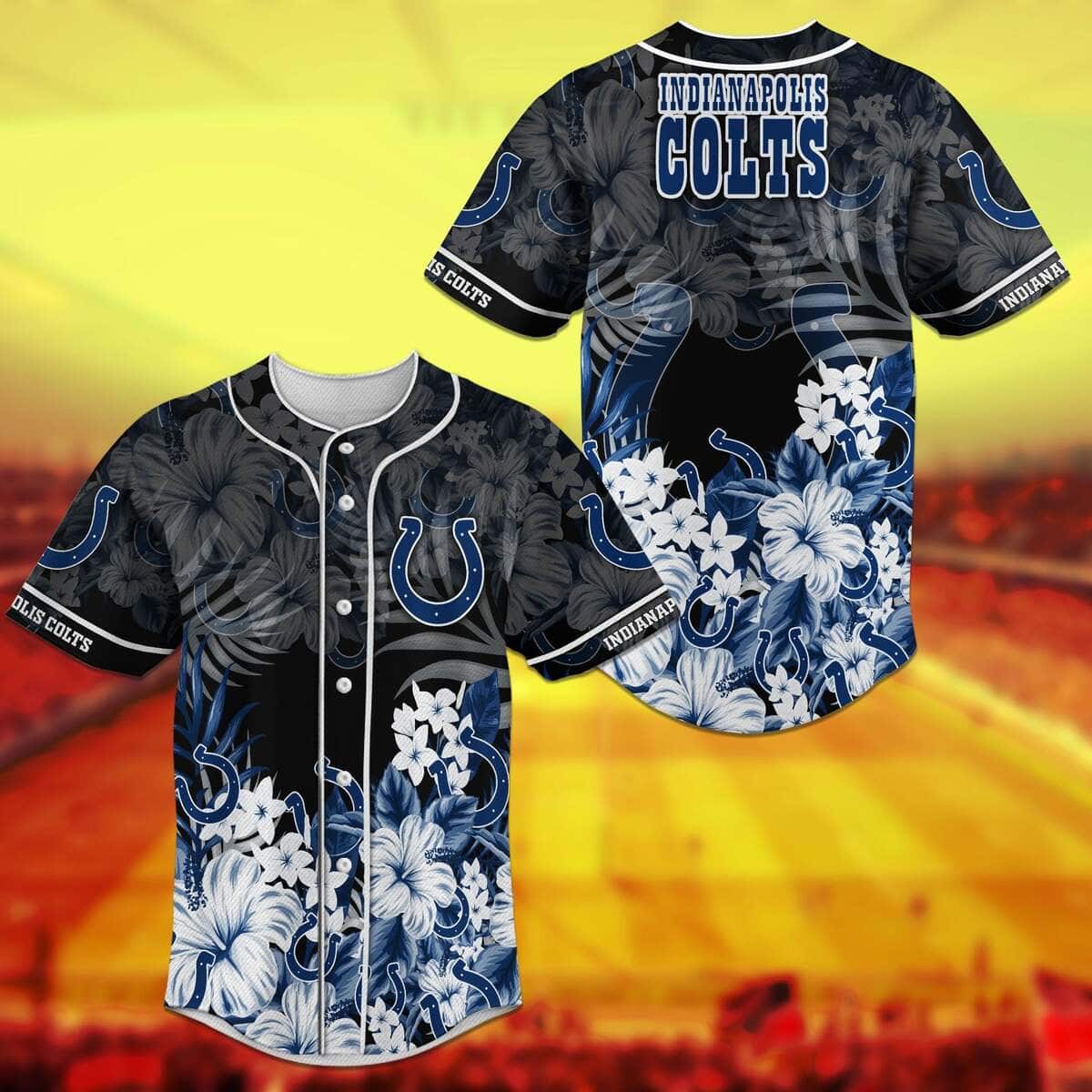 NFL Indianapolis Colts Baseball Jersey Tropical Flower Pattern NFL Indianapolis Colts Baseball Jersey Tropical Flower Pattern