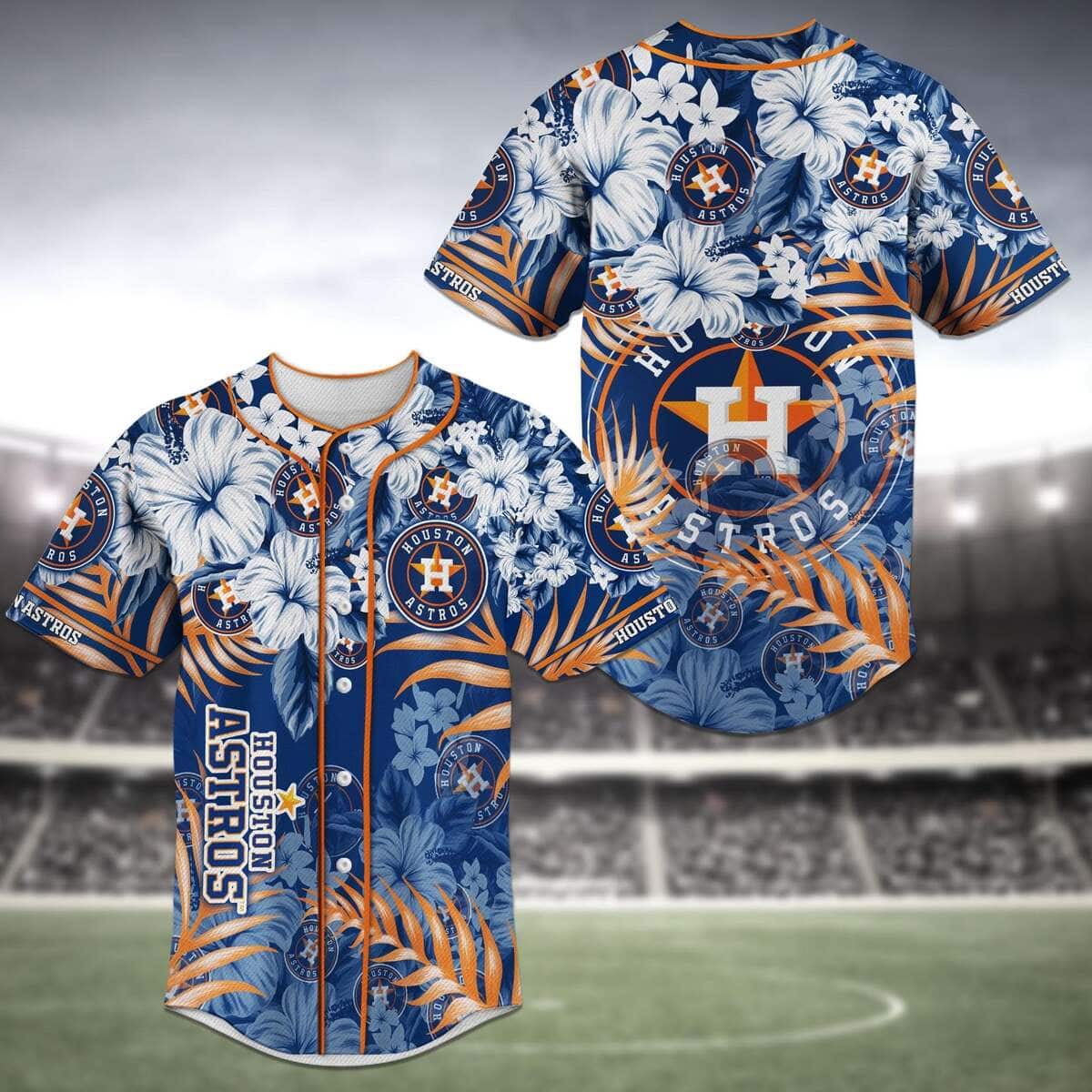 MLB Houston Astros Baseball Jersey Tropical Flower Pattern Gift For Baseball Fans MLB Houston Astros Baseball Jersey Tropical Flower Pattern Gift For Baseball Fans