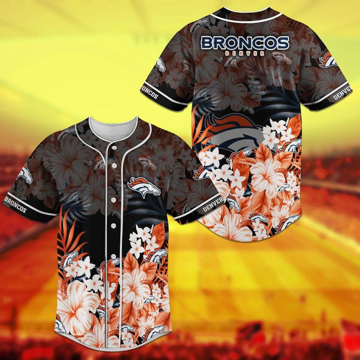 NFL Denver Broncos Baseball Jersey Tropical Flower Pattern Gift For Him