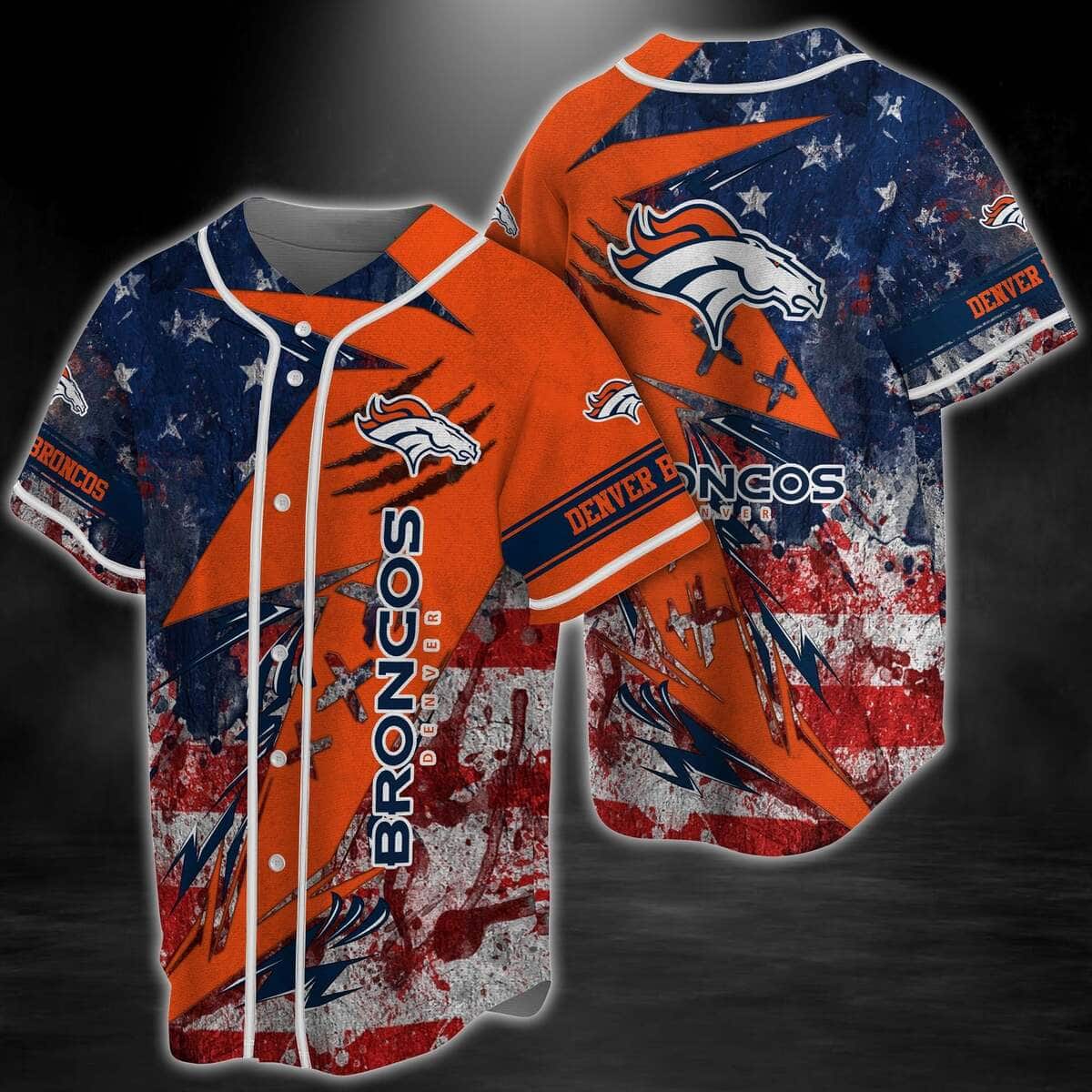NFL Denver Broncos Baseball Jersey US Flag Football Gift For Boyfriend NFL Denver Broncos Baseball Jersey US Flag Football Gift For Boyfriend
