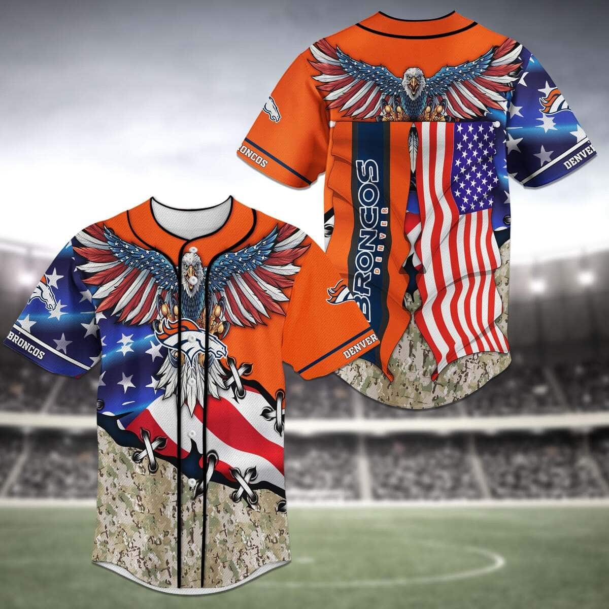 NFL Denver Broncos Baseball Jersey Eagles And US Flag NFL Denver Broncos Baseball Jersey Eagles And US Flag