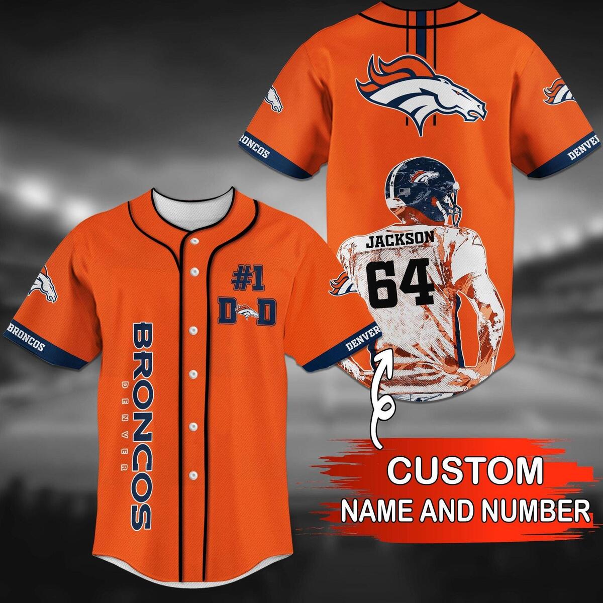 NFL Denver Broncos Baseball Jersey Custom Name And Number Gift For Him NFL Denver Broncos Baseball Jersey Custom Name And Number Gift For Him