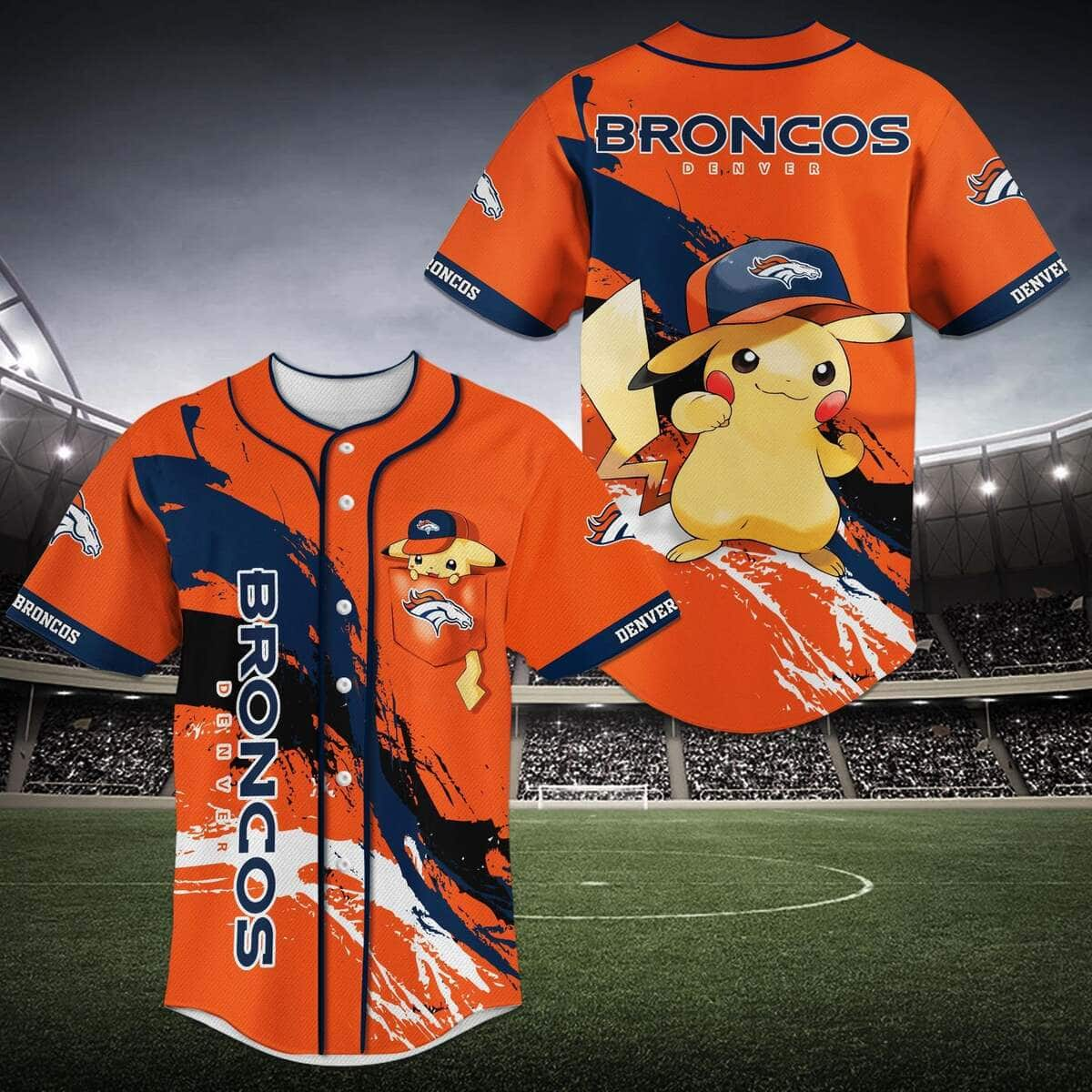 Pikachu NFL Denver Broncos Baseball Jersey Football Gift For Players