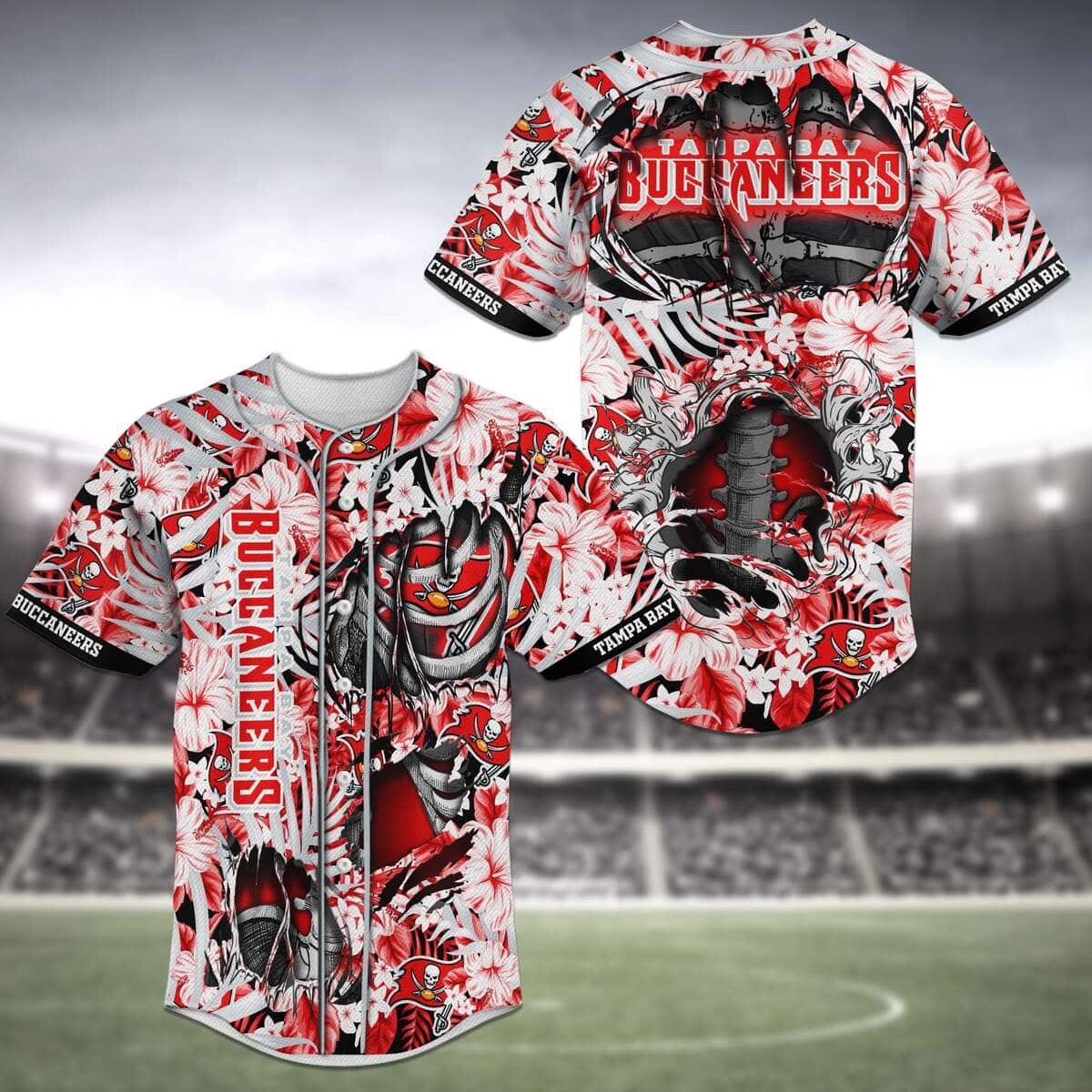 NFL Tampa Bay Buccaneers Baseball Jersey Skeleton And Flowers NFL Tampa Bay Buccaneers Baseball Jersey Skeleton And Flowers