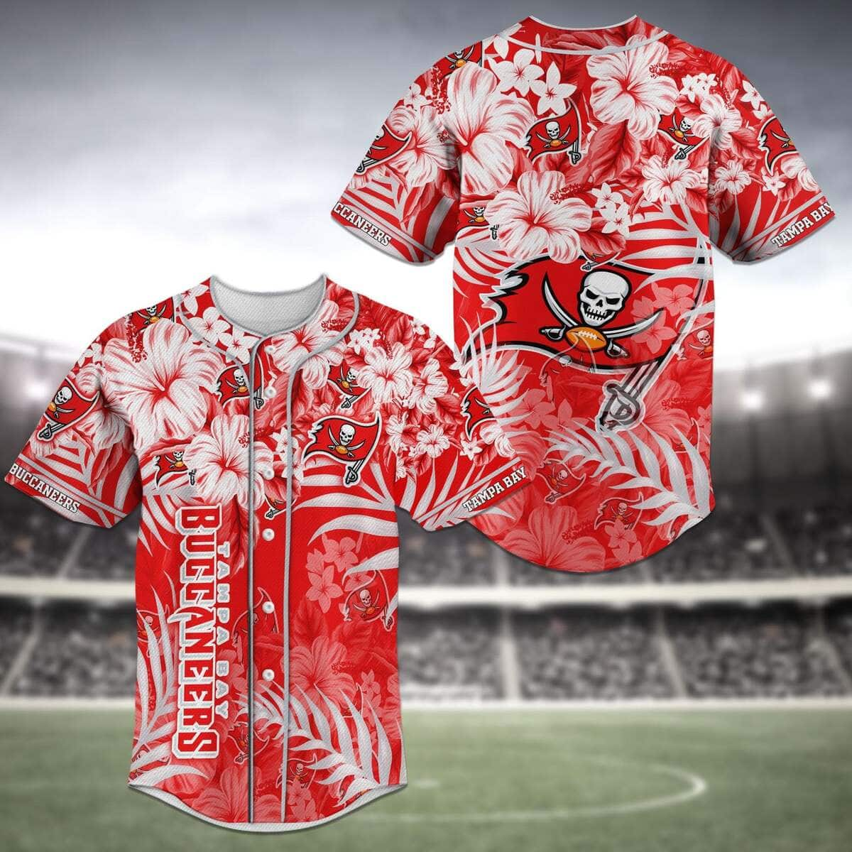 NFL Tampa Bay Buccaneers Baseball Jersey Hibiscus Flowers Pattern