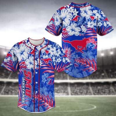 NFL SMU Mustangs Baseball Jersey Hibiscus Flowers Pattern NFL SMU Mustangs Baseball Jersey Hibiscus Flowers Pattern