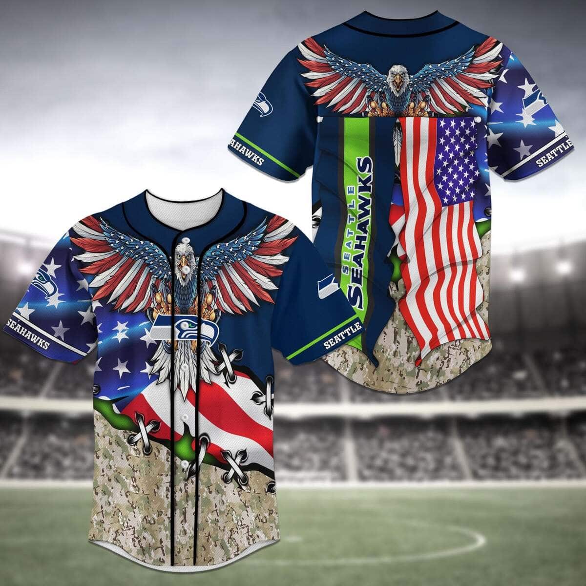 NFL Seattle Seahawks Baseball Jersey Eagles And US Flag NFL Seattle Seahawks Baseball Jersey Eagles And US Flag