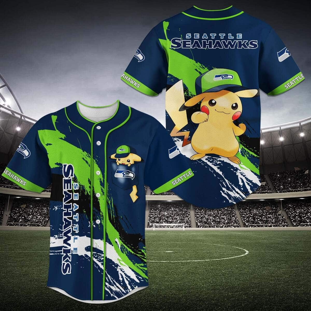 Pikachu NFL Seattle Seahawks Baseball Jersey Gift For Friends