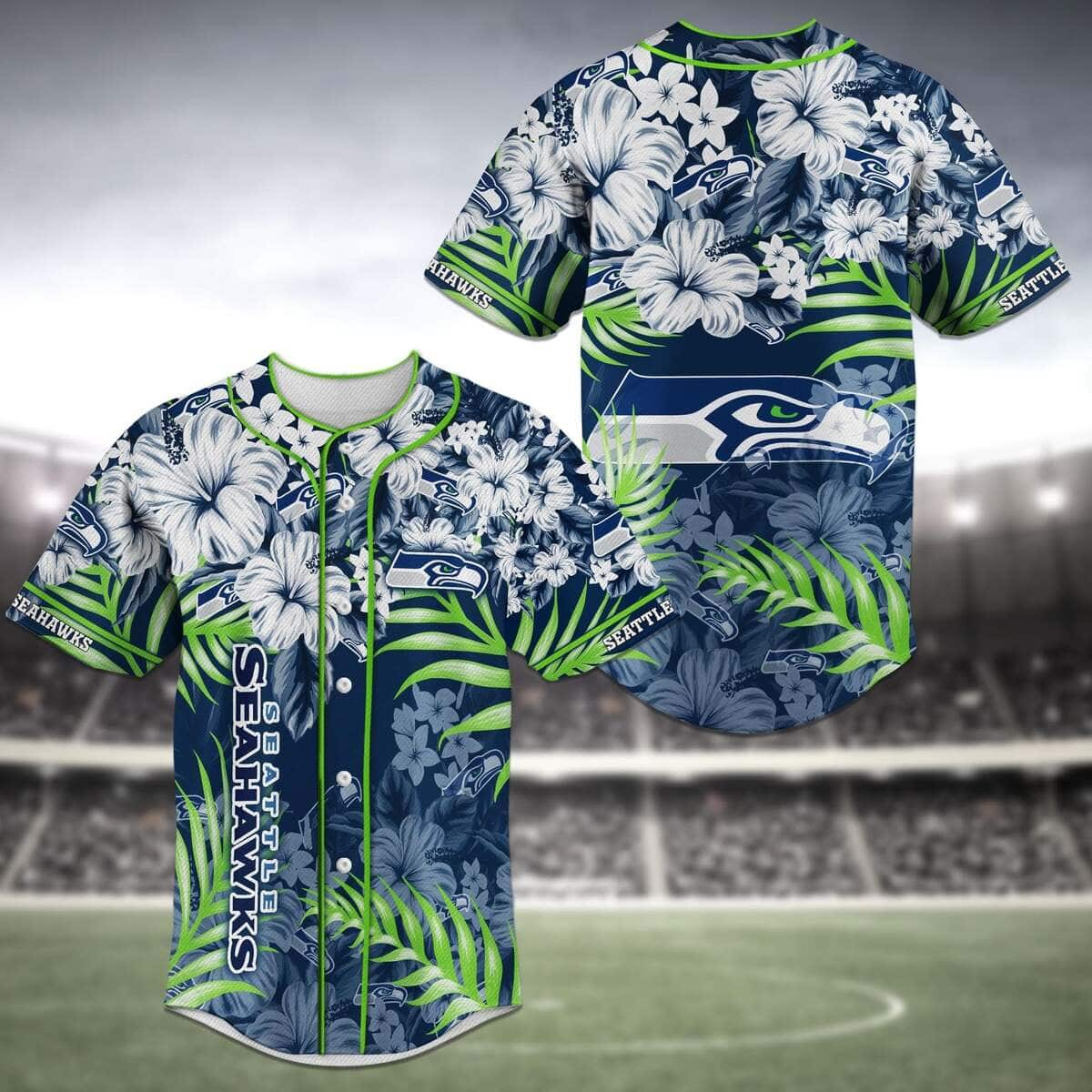 Seattle Seahawks NFL Baseball Jersey Hibiscus Flowers Pattern