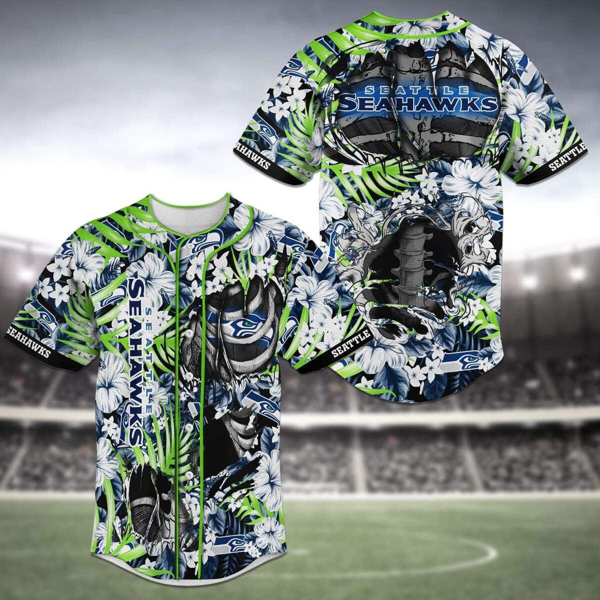 NFL Seattle Seahawks Baseball Jersey Skeleton And Flowers