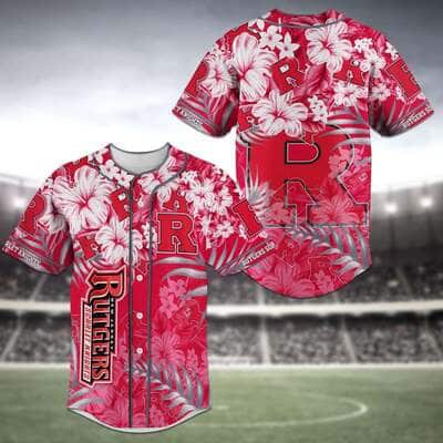 MLB Rutgers Scarlet Knights Baseball Jersey Hibiscus Flowers Pattern