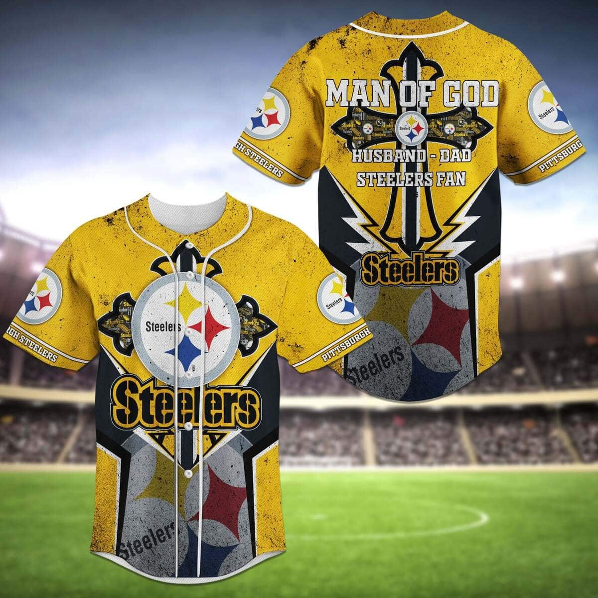 NFL Pittsburgh Steelers Baseball Jersey Man Of God Husband Dad Steelers Fan