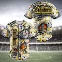 NFL Pittsburgh Steelers Baseball Jersey Skeleton And Flowers