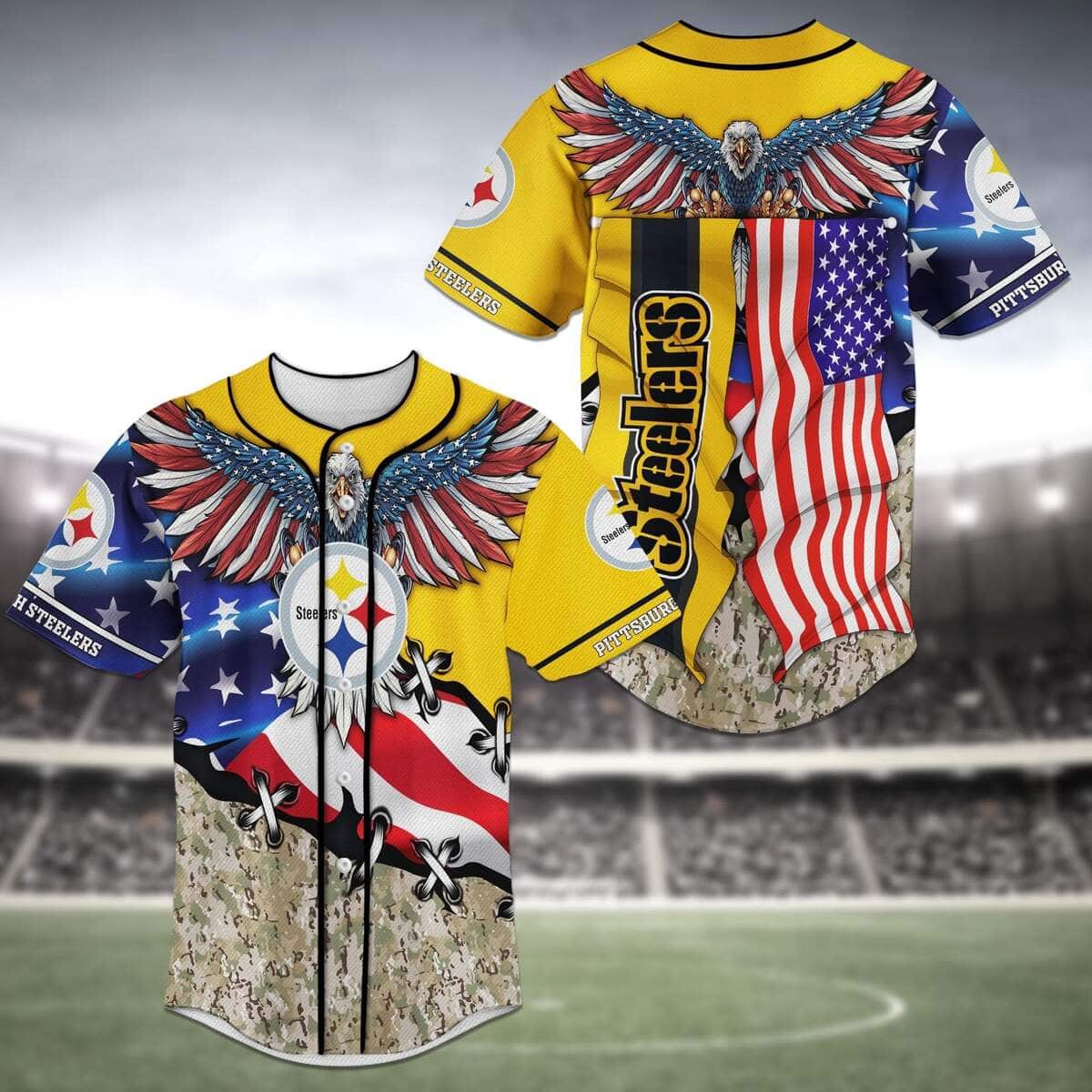 NFL Pittsburgh Steelers Baseball Jersey Eagles And US Flag NFL Pittsburgh Steelers Baseball Jersey Eagles And US Flag