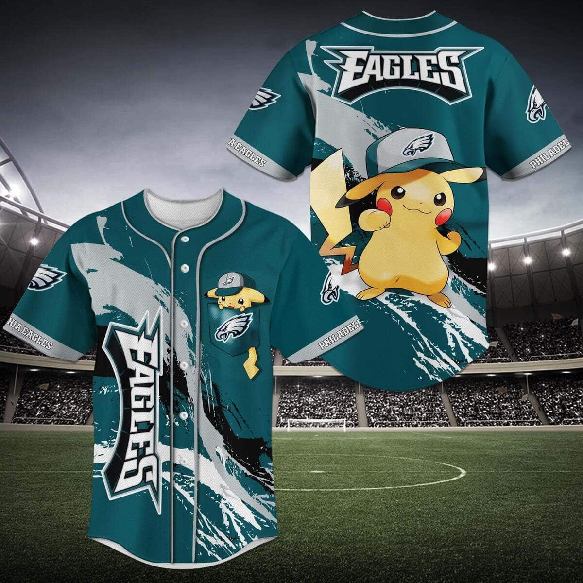 Pikachu NFL Philadelphia Eagles Baseball Jersey Gift For Football Players Pikachu NFL Philadelphia Eagles Baseball Jersey Gift For Football Players