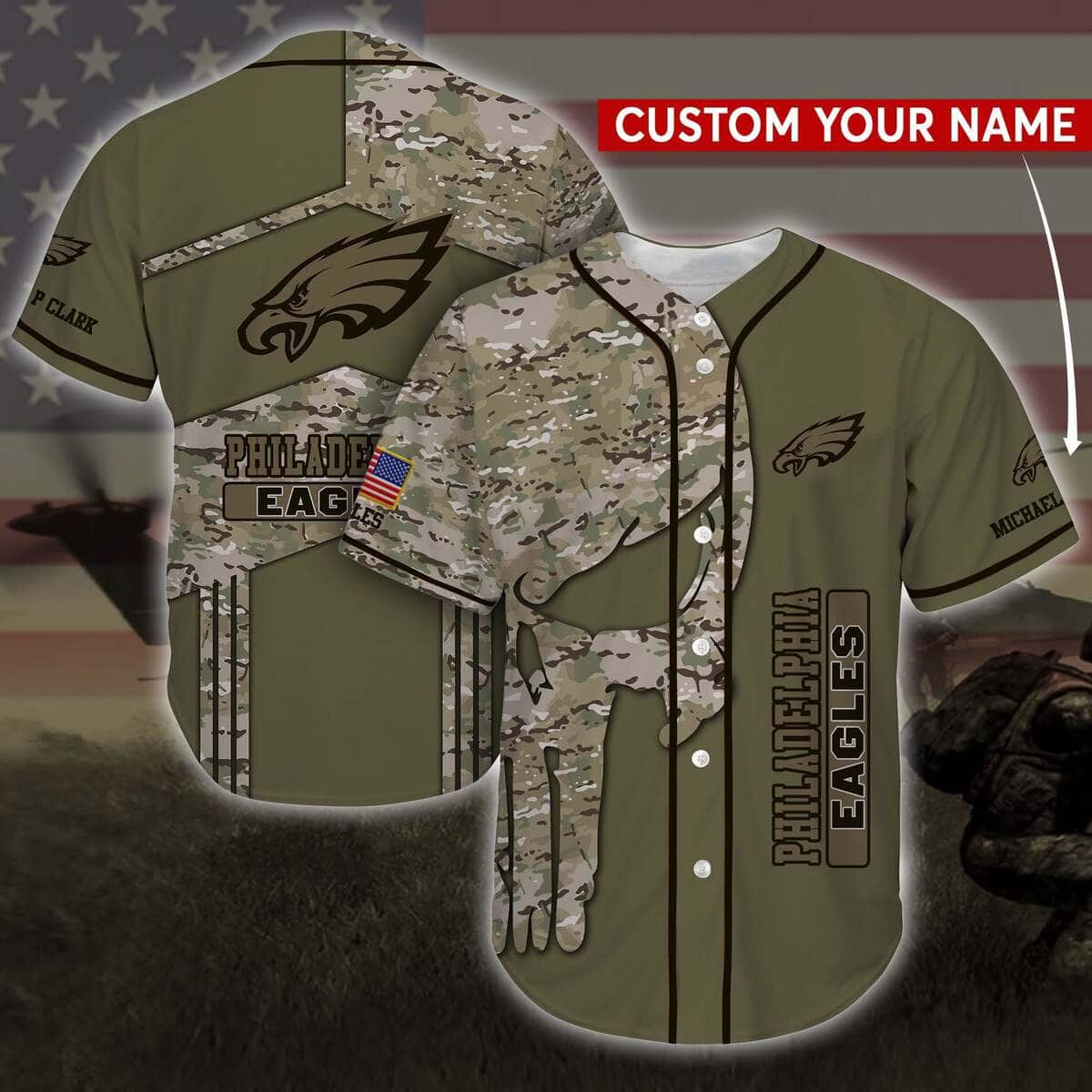 NFL Philadelphia Eagles Baseball Jersey Camo Pattern Custom Name