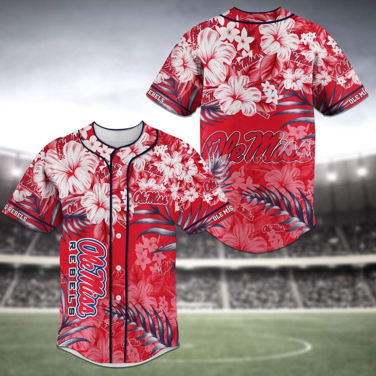 MLB Ole Miss Rebels Baseball Jersey Tropical Flower Pattern MLB Ole Miss Rebels Baseball Jersey Tropical Flower Pattern