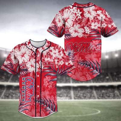 MLB Ole Miss Rebels Baseball Jersey Tropical Flower Pattern MLB Ole Miss Rebels Baseball Jersey Tropical Flower Pattern