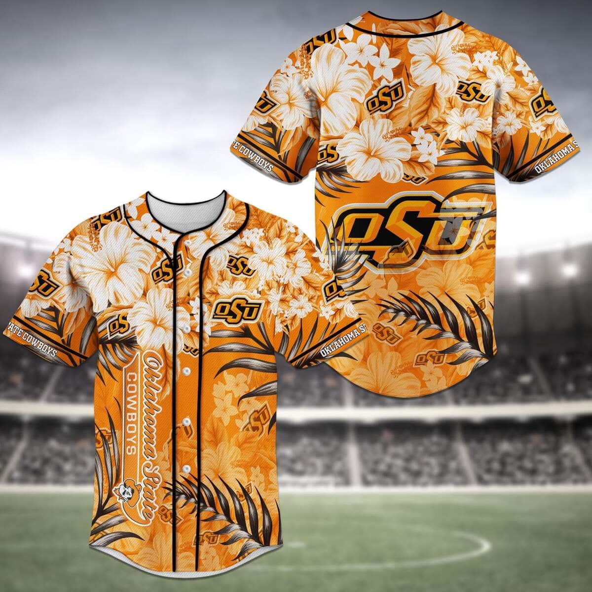 MLB Oklahoma State Cowboys Baseball Jersey Tropical Flower Pattern MLB Oklahoma State Cowboys Baseball Jersey Tropical Flower Pattern