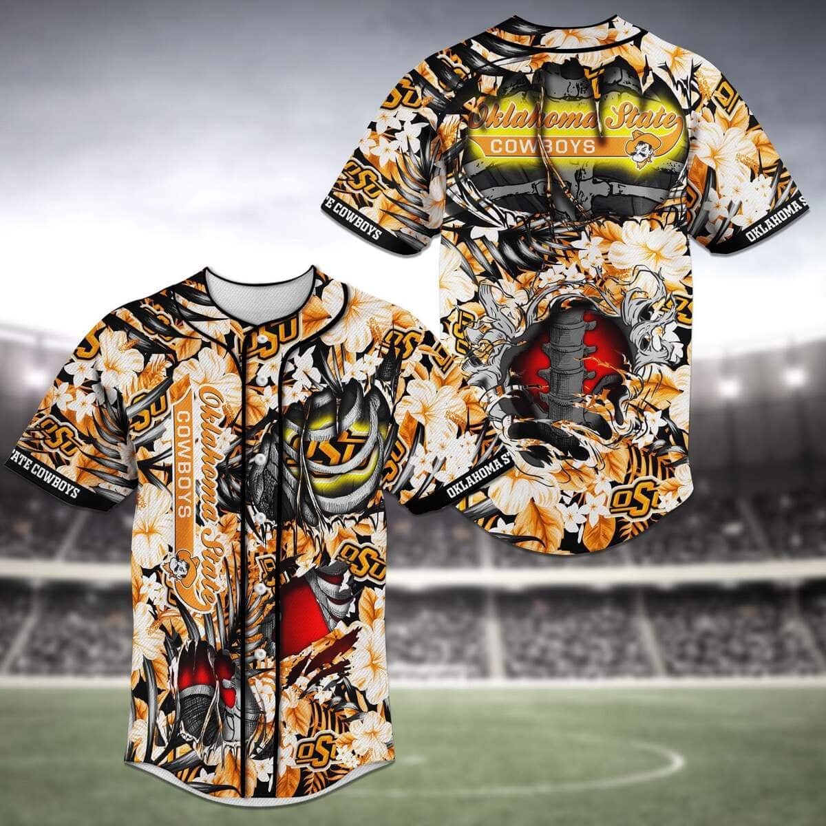 MLB Oklahoma State Cowboys Baseball Jersey Skeleton And Flowers MLB Oklahoma State Cowboys Baseball Jersey Skeleton And Flowers