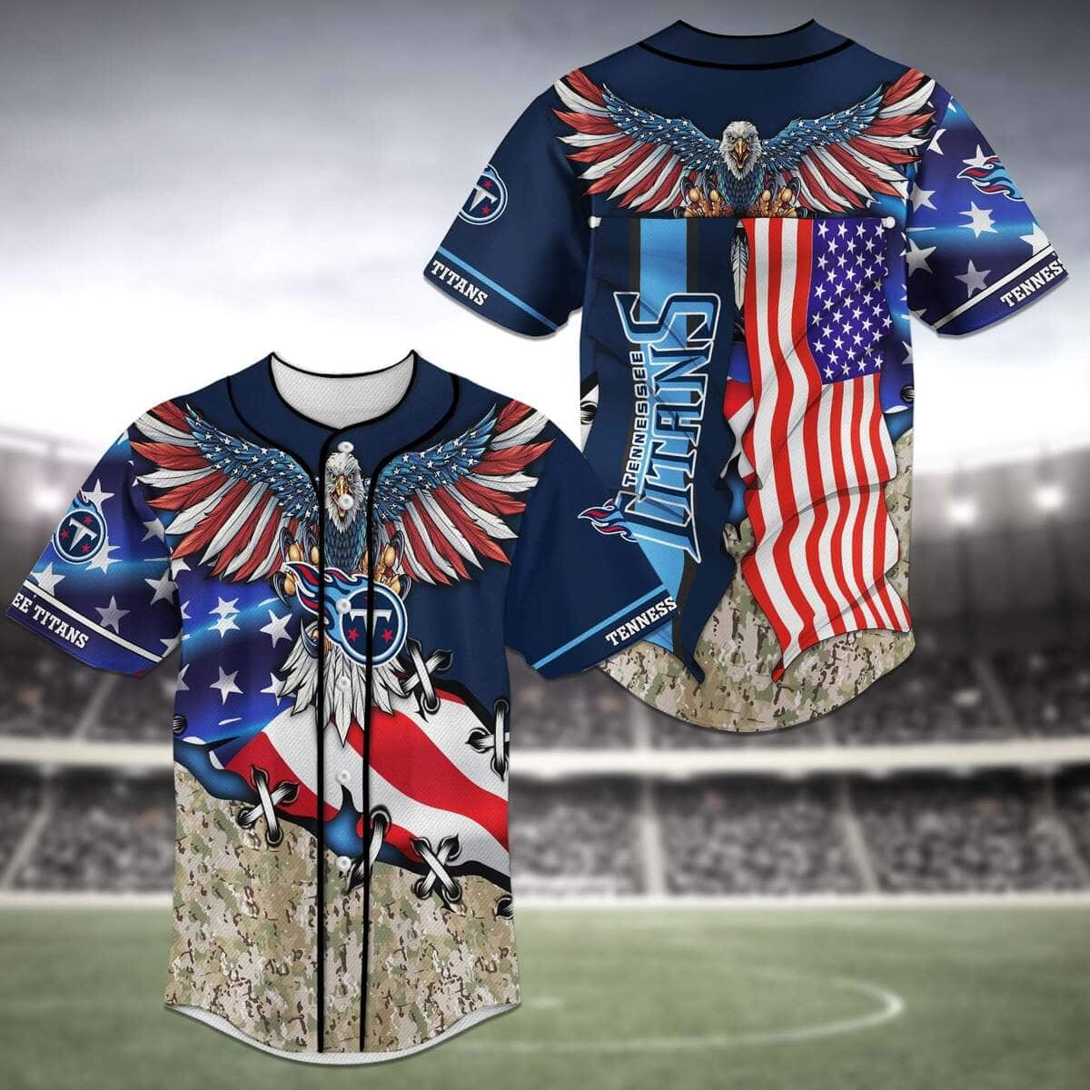 Tennessee Titans Baseball Jersey Eagles And US Flag Gift For NFL Fans