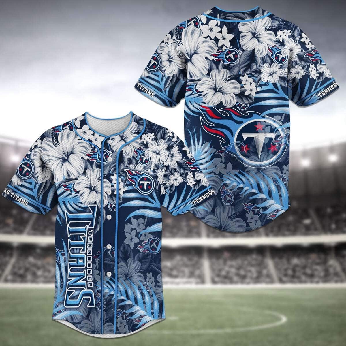 NFL Tennessee Titans Baseball Jersey Hibiscus Flowers Pattern NFL Tennessee Titans Baseball Jersey Hibiscus Flowers Pattern