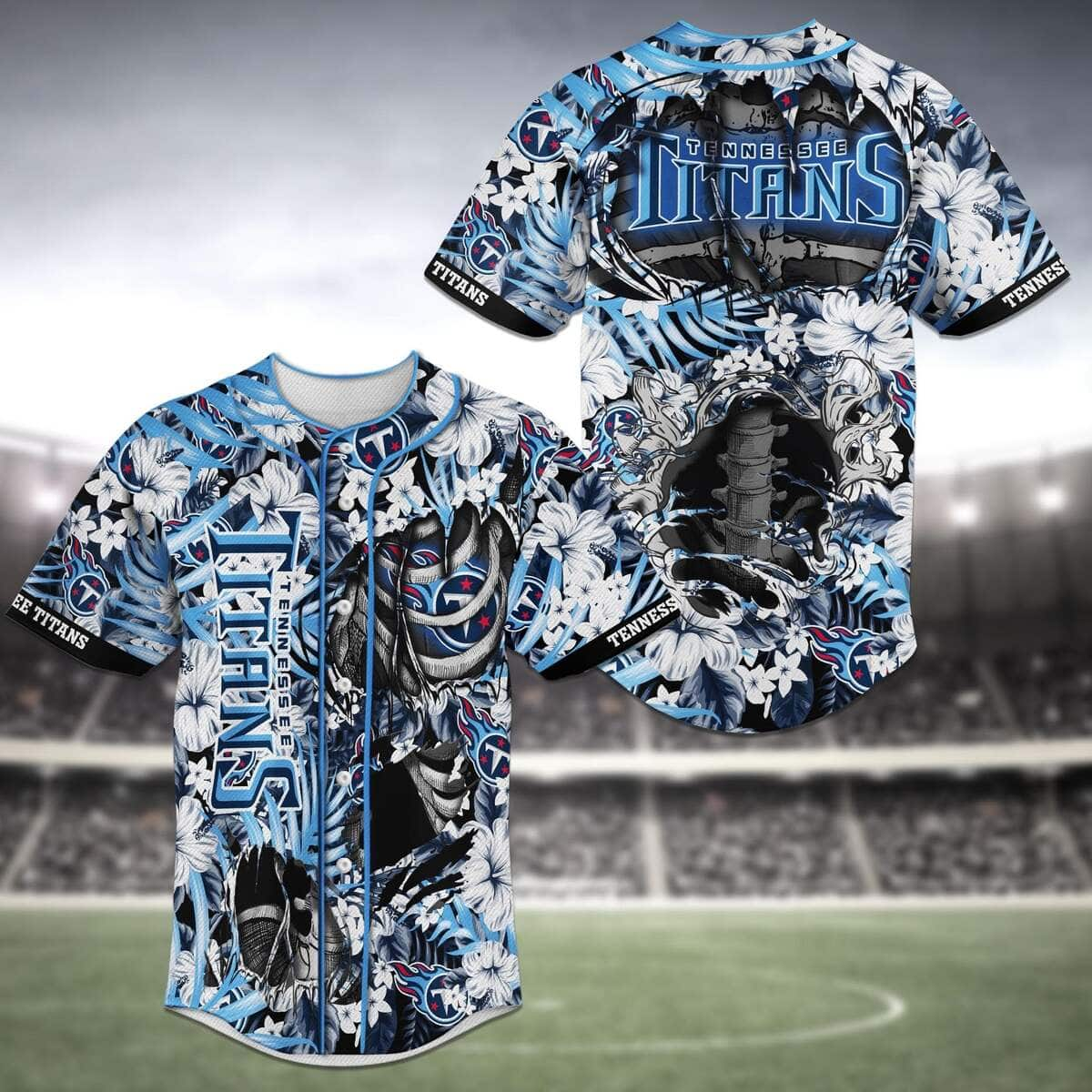 NFL Tennessee Titans Baseball Jersey Skeleton And Flowers