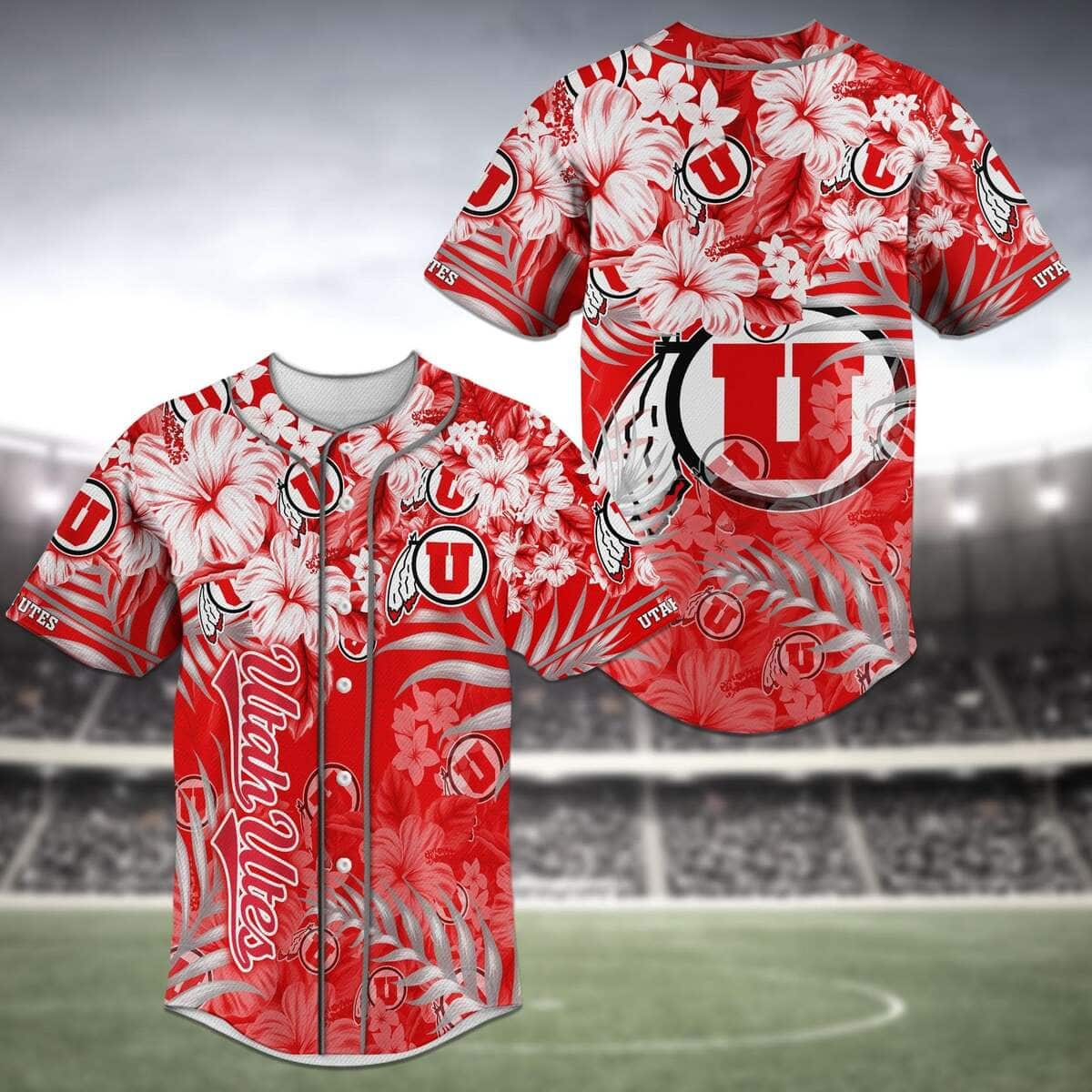 NFL Utah Utes Baseball Jersey Tropical Flower Pattern Gift For Football Fans