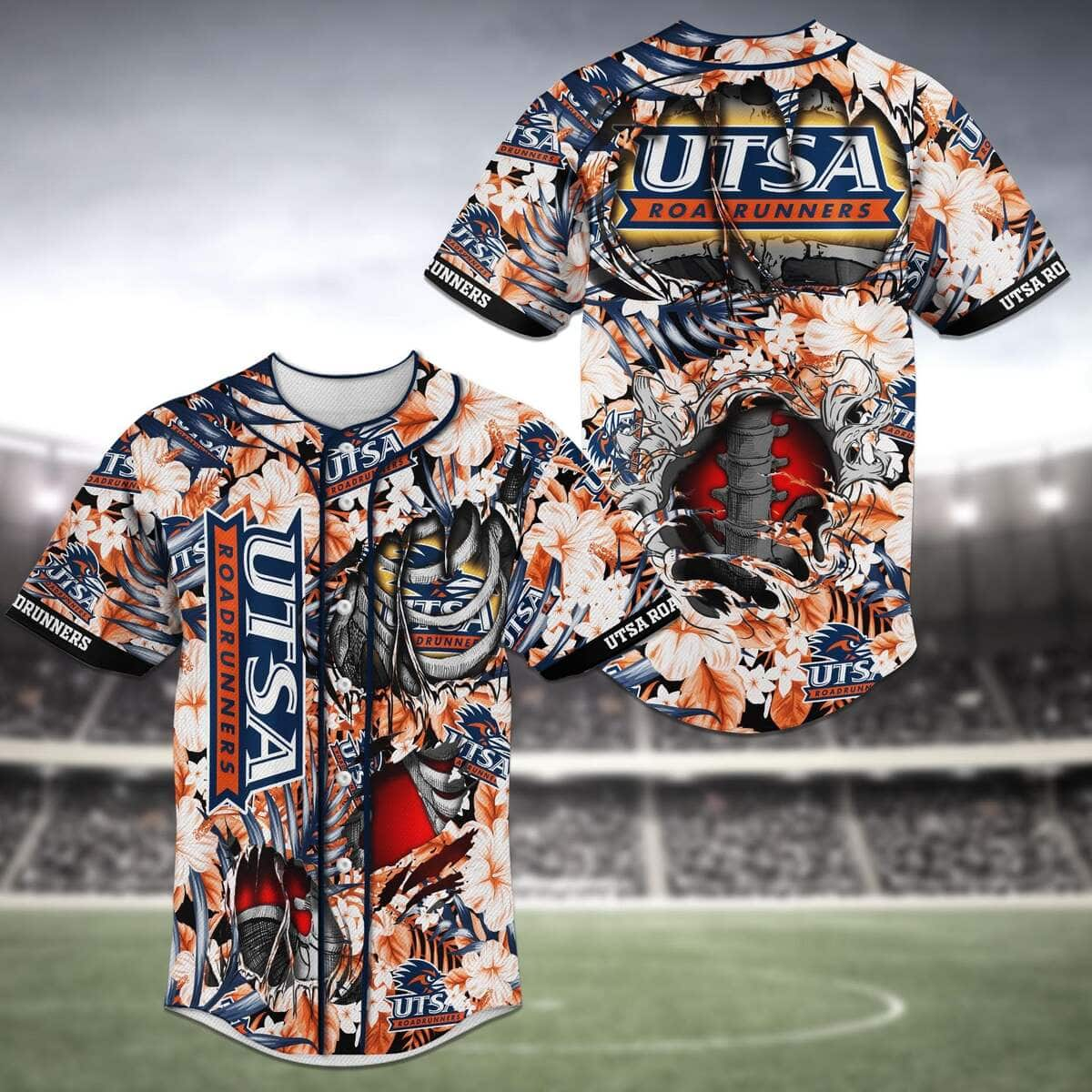 NFL UTSA Roadrunners Baseball Jersey Skeleton And Flowers