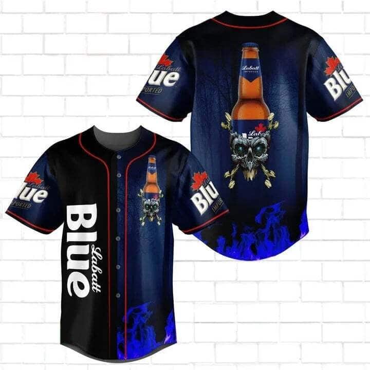 Skull With Labatt Blue Baseball Jersey Gift For Beer Lovers Skull With Labatt Blue Baseball Jersey Gift For Beer Lovers