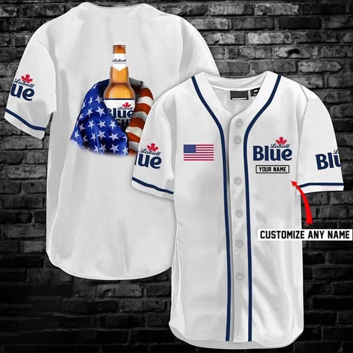 Vintage Labatt Blue Baseball Jersey USA Flag Customize Name Beer Lovers Gift