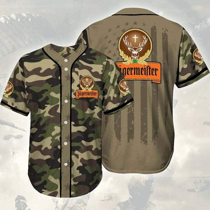 Jagermeister Baseball Jersey Green Brown Camouflage Gift For Whiskey Lovers