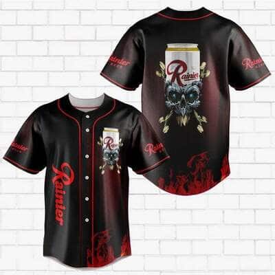 Skull With Rainier Beer Baseball Jersey Gift For Him Skull With Rainier Beer Baseball Jersey Gift For Him