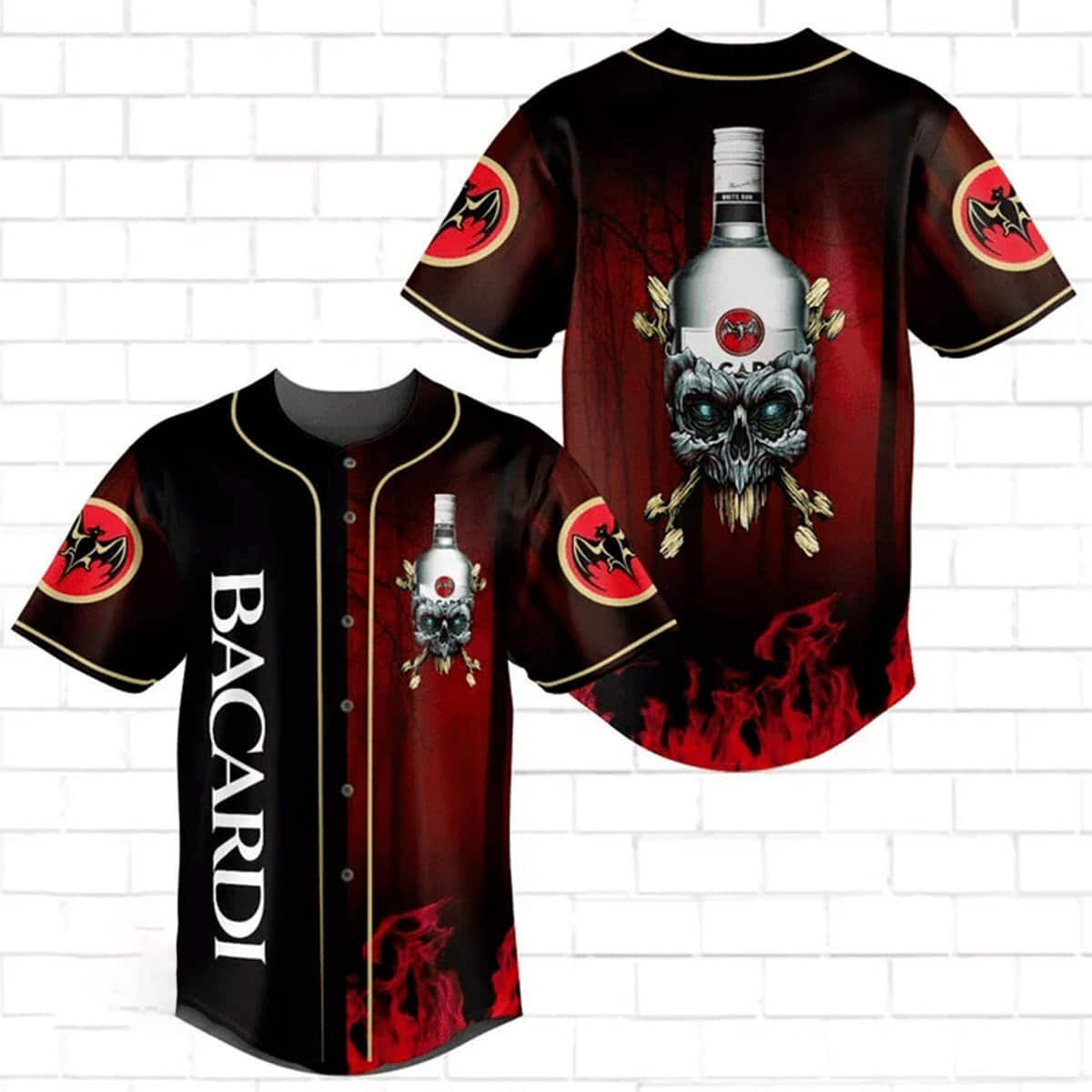 Skull With Bacardi Rum Baseball Jersey Gift For Him Skull With Bacardi Rum Baseball Jersey Gift For Him