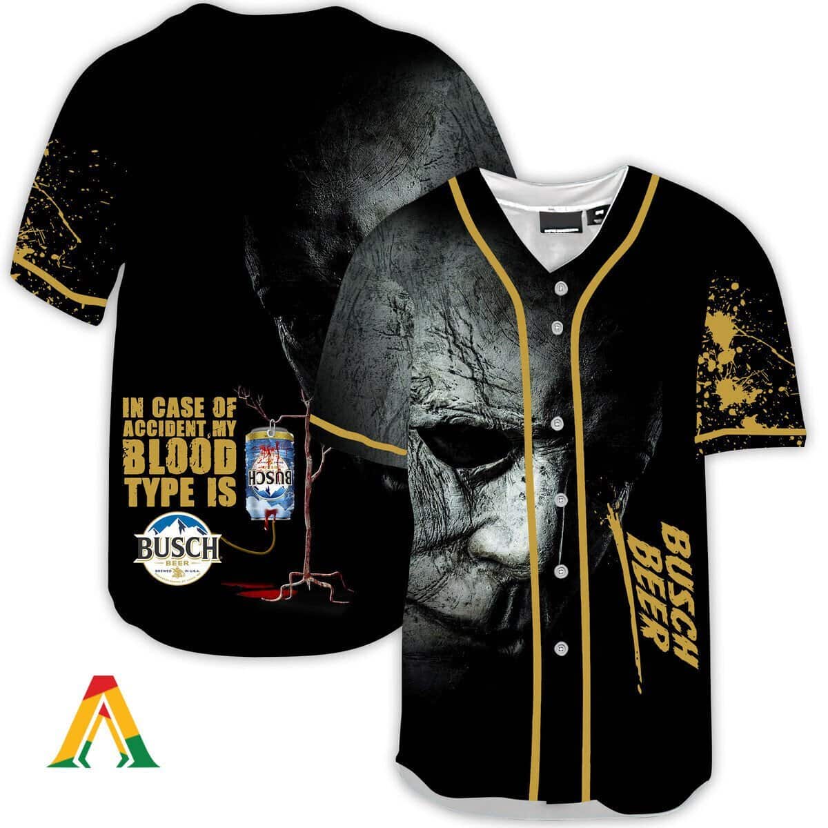Halloween Michael Myers In Case Of Accident My Blood Type Is Busch Beer Baseball Jersey Halloween Michael Myers In Case Of Accident My Blood Type Is Busch Beer Baseball Jersey