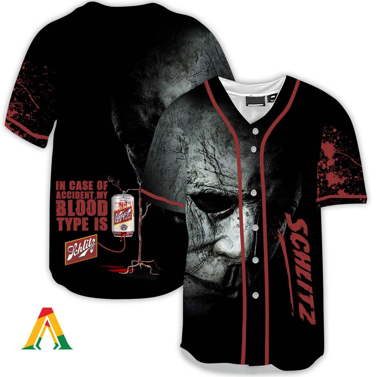 Halloween Michael Myers In Case Of Accident My Blood Type Is Schlitz Beer Baseball Jersey Halloween Michael Myers In Case Of Accident My Blood Type Is Schlitz Beer Baseball Jersey