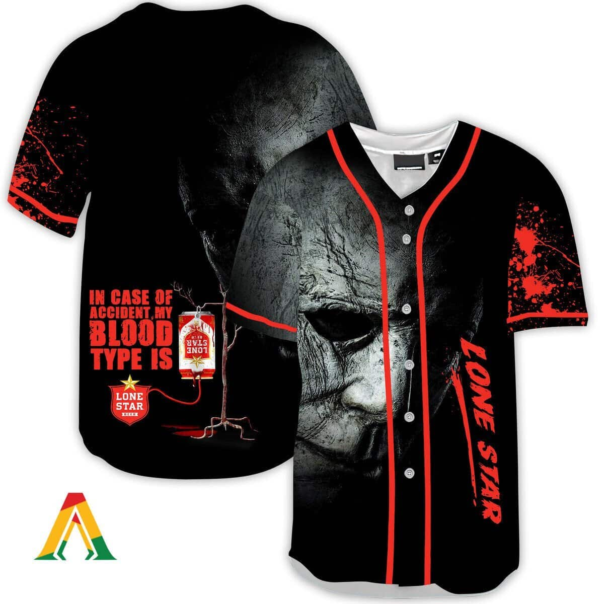 Halloween Horror Michael Myers In Case Of Accident My Blood Type Is Lone Star Baseball Jersey