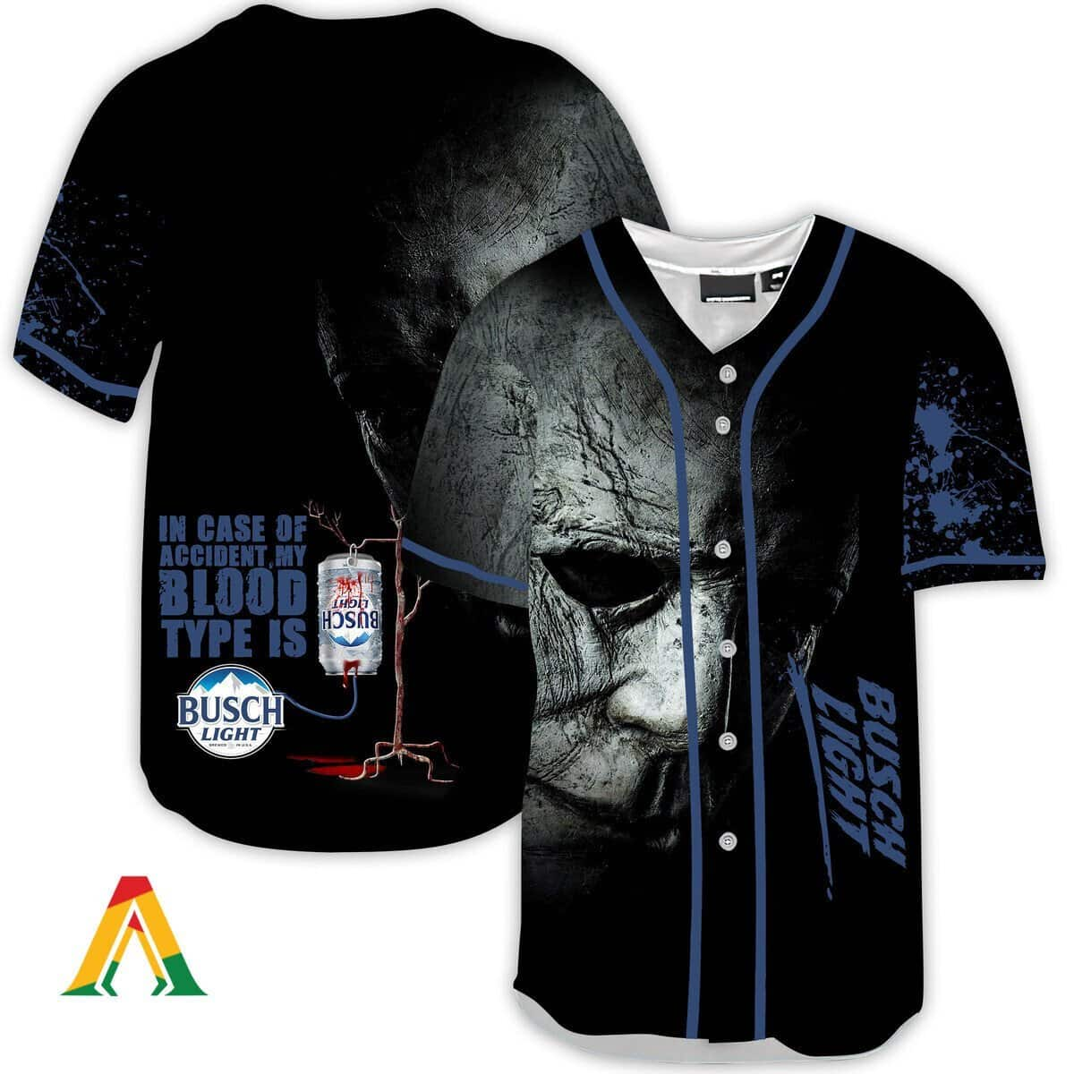 Halloween Horror Michael Myers In Case Of Accident My Blood Type Is Busch Light Baseball Jersey