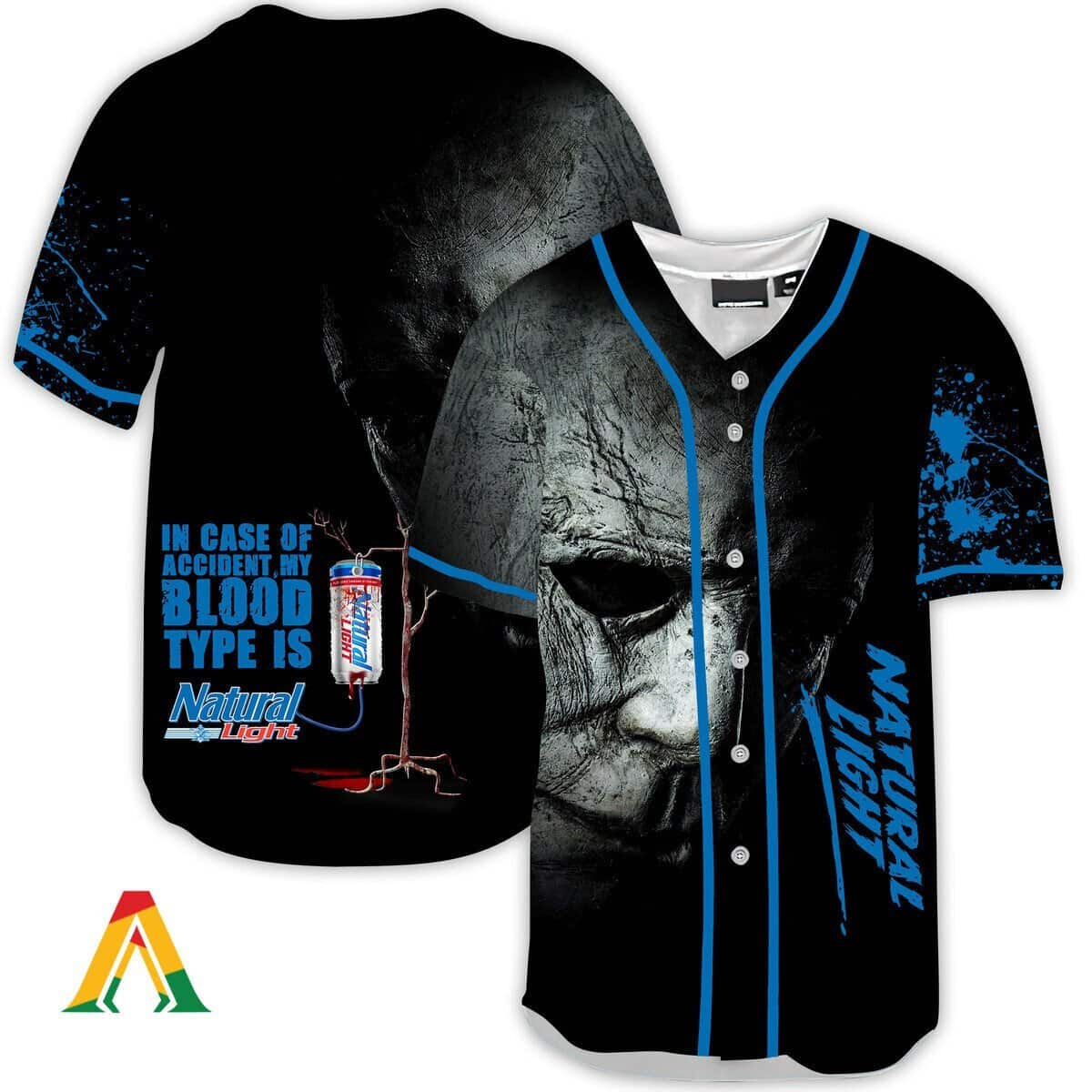 In Case Of Accident My Blood Type Is Natural Light Michael Myers Baseball Jersey