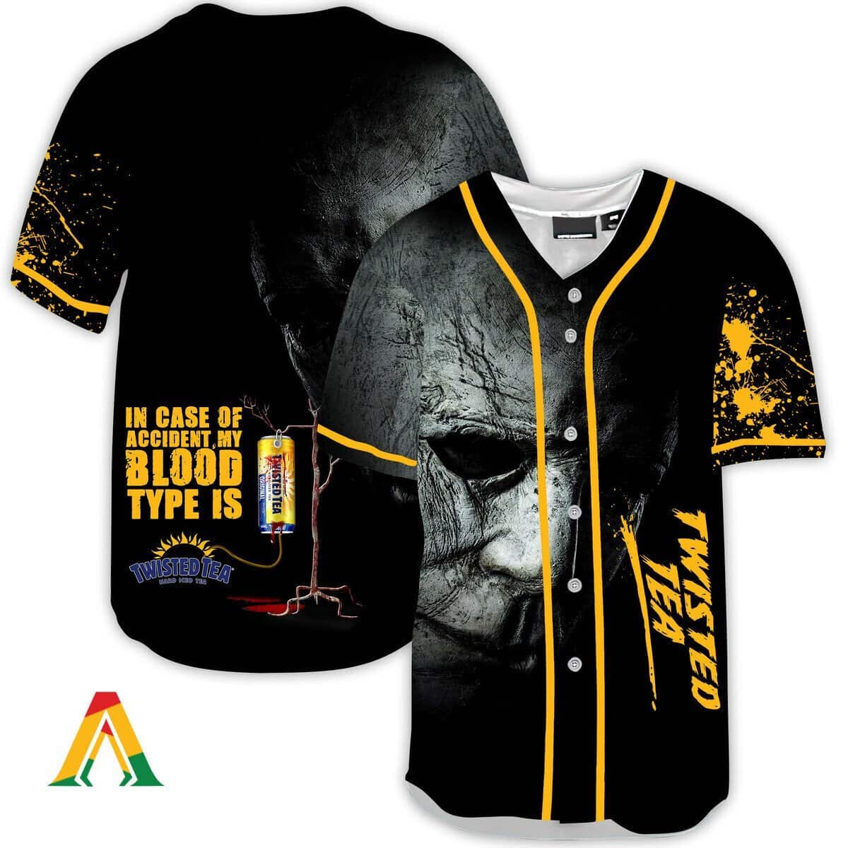 In Case Of Accident My Blood Type Is Twisted Tea Michael Myers Baseball Jersey