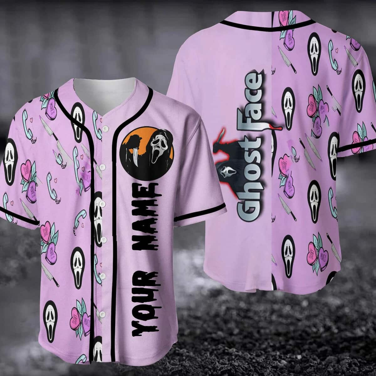 Custom Name Halloween Ghostface Baseball Jersey Gift for Horror Movie Lovers