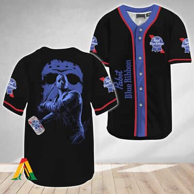Halloween Jason Voorhees Baseball Jersey Friday The 13th Pabst Blue Ribbon